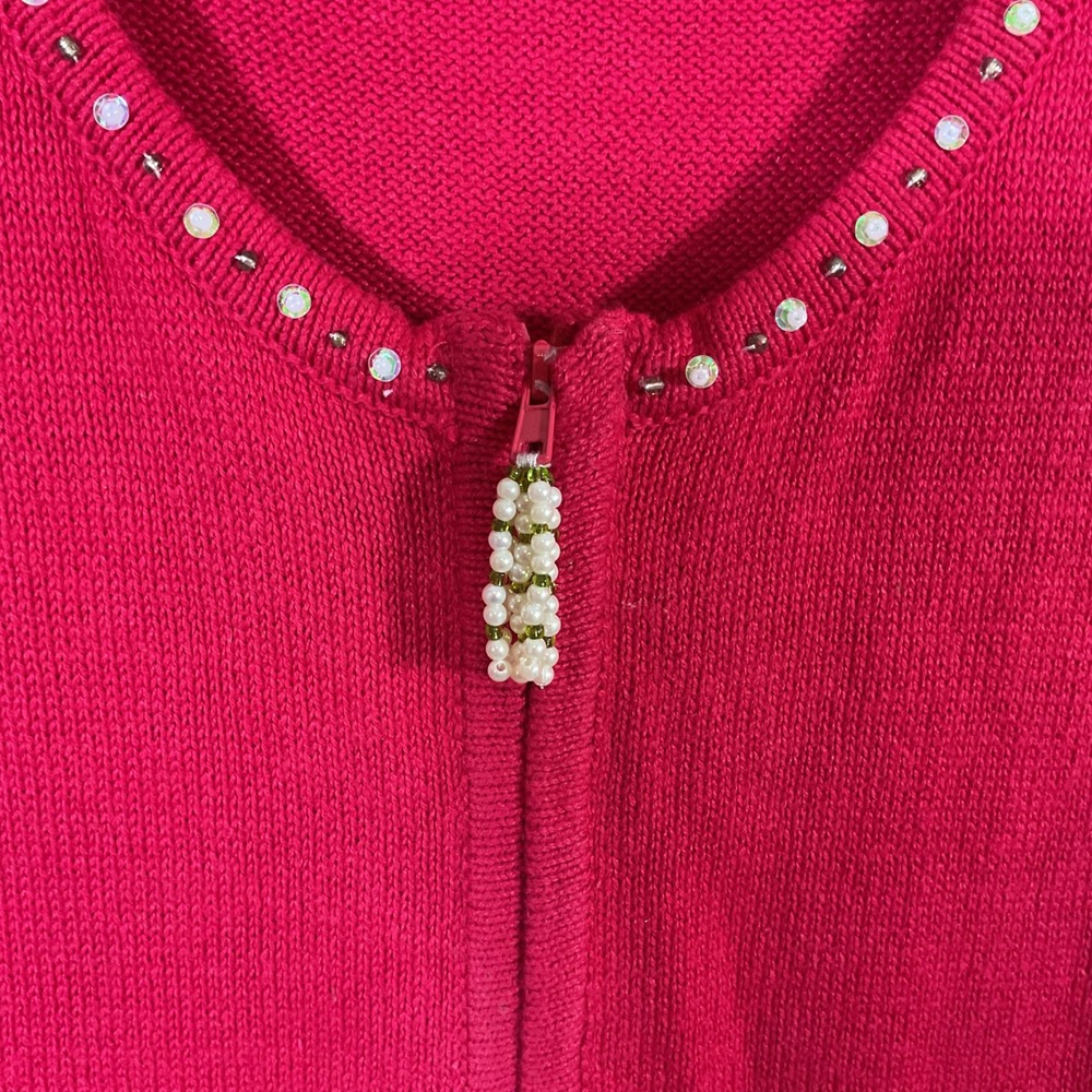 Quacker Factory Vintage Vest XL Red Christmas Tree Embroidered Beaded Zip Up - Picture 3 of 15